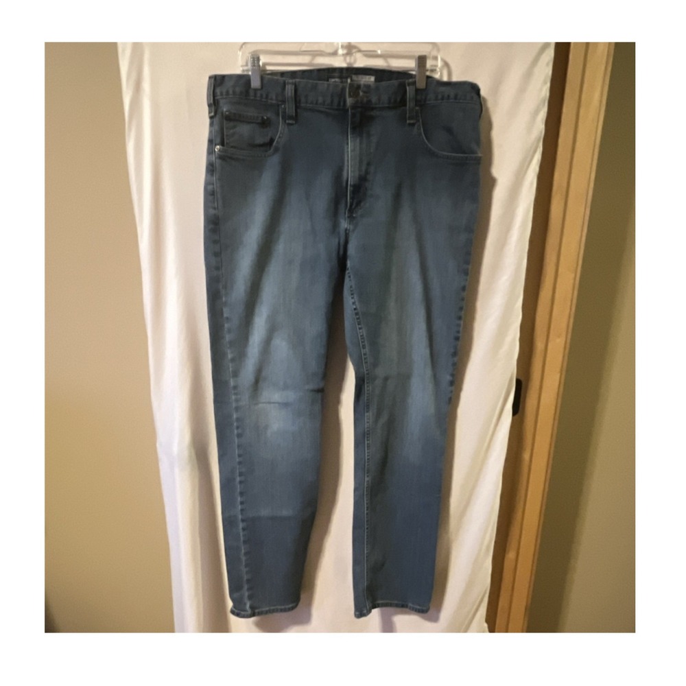 Carhartt Men's Blue Straight Relaxed Fit Cotton Denim Jeans 5-Pocket Zip 38W/32L